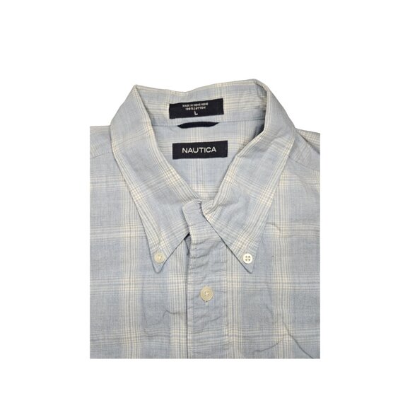 Nautica Men's Blue and White Plaid Button Down Shirt - Size Large - Picture 3 of 6